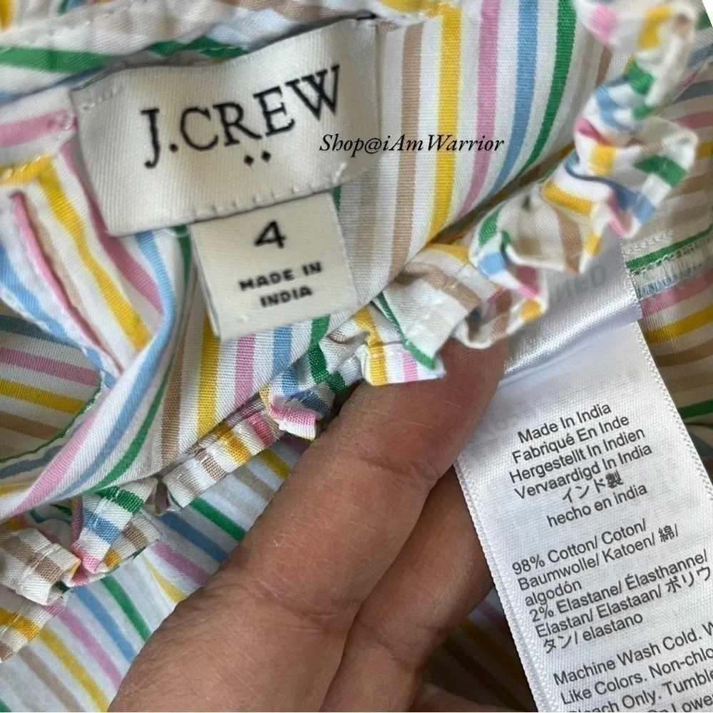 J.Crew (factory) rainbow pinstripe ruffle trim sleeveless poplin top *iamwarrior